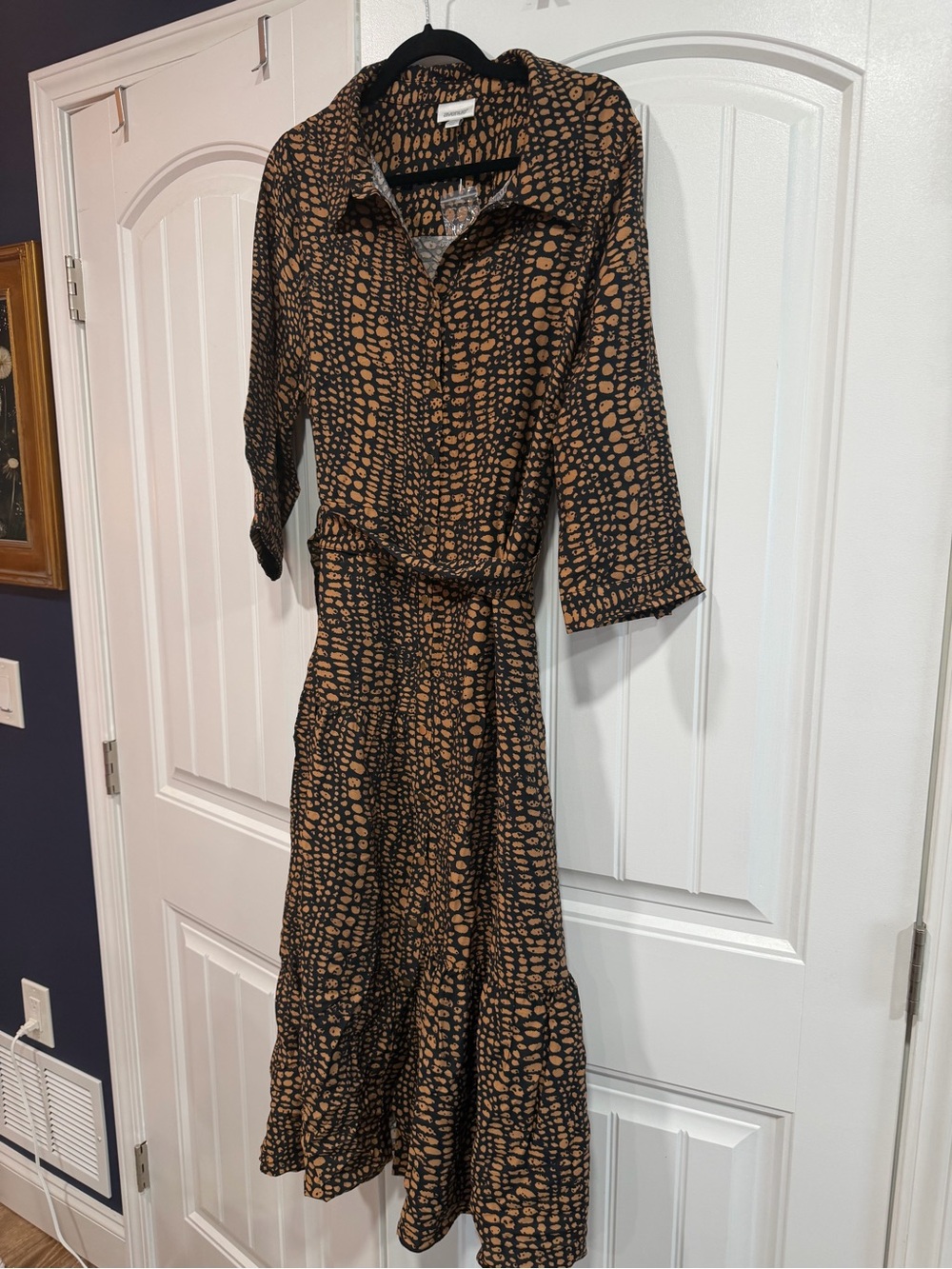Avenue Black Maxi Shirt Dress with Tan Spot Print